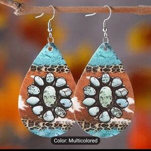 Earrings Western Turquoise Women's Faux Leather Dangle New f27